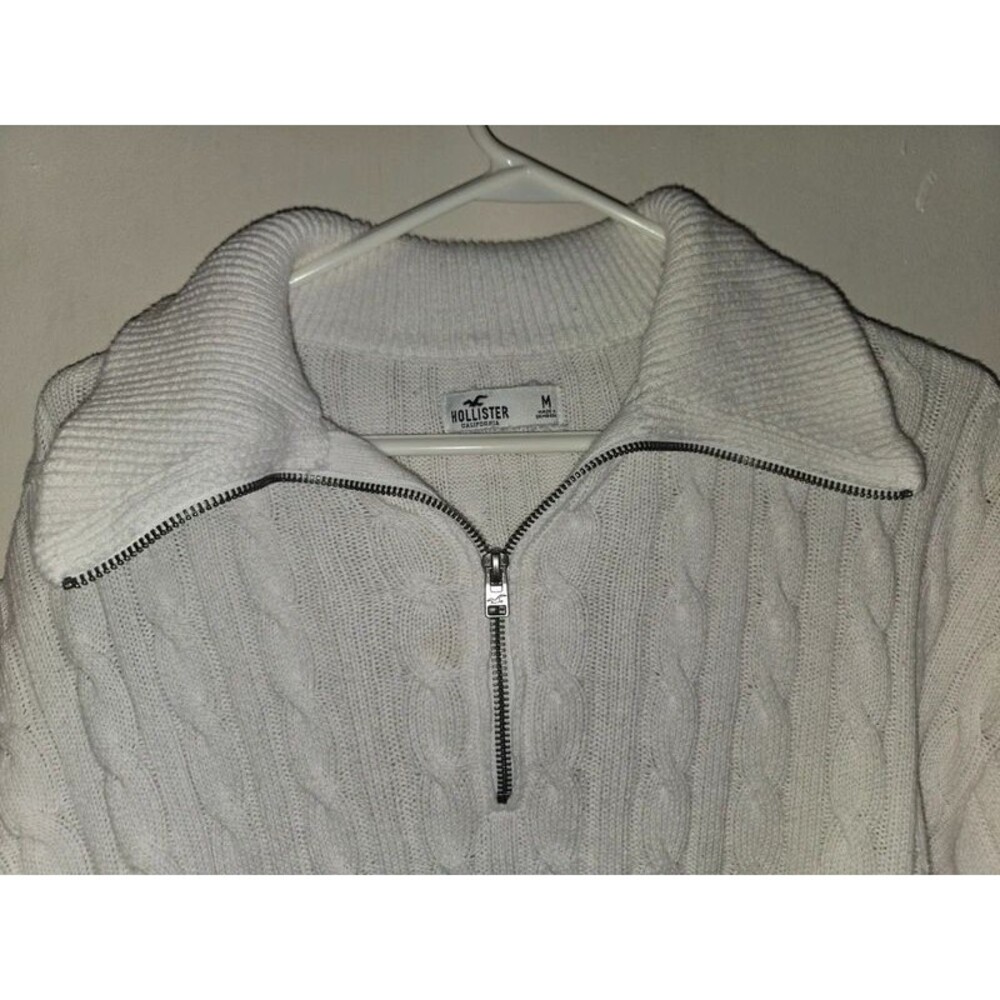 Hollister Cable Knit Quarter Zip Sweater Cream White Medium